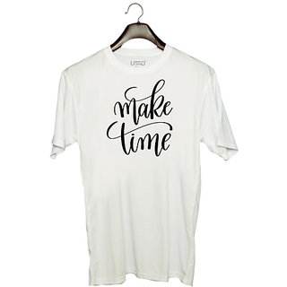                       UDNAG Unisex Round Neck Graphic 'Make time' Polyester T-Shirt White                                              