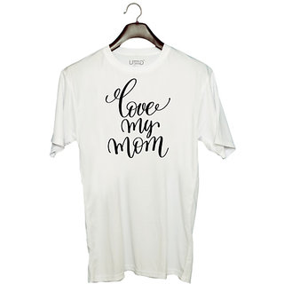                       UDNAG Unisex Round Neck Graphic 'Mom | Love my mom' Polyester T-Shirt White                                              