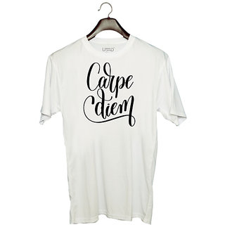                       UDNAG Unisex Round Neck Graphic 'Calligraphy | Carpe Diem' Polyester T-Shirt White                                              