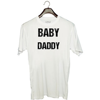                       UDNAG Unisex Round Neck Graphic 'Daddy | Baby Daddy' Polyester T-Shirt White                                              