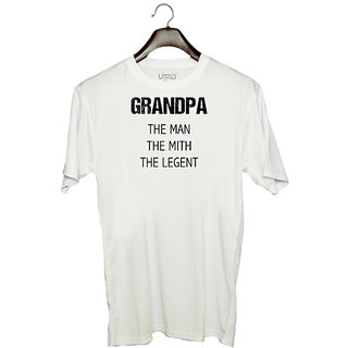                       UDNAG Unisex Round Neck Graphic 'Grandpa | The man,The mith, The ligent' Polyester T-Shirt White                                              