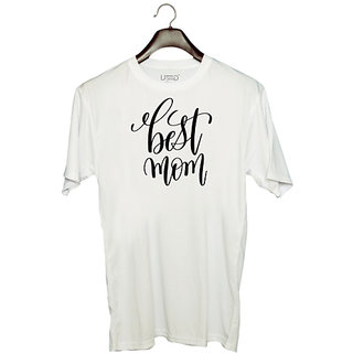                       UDNAG Unisex Round Neck Graphic 'Mom | Best Mom' Polyester T-Shirt White                                              