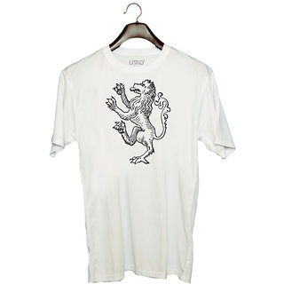                       UDNAG Unisex Round Neck Graphic 'Lion' Polyester T-Shirt White                                              