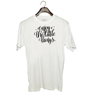                       UDNAG Unisex Round Neck Graphic 'Enjoy the little things' Polyester T-Shirt White                                              