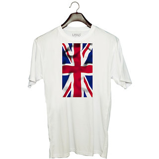                       UDNAG Unisex Round Neck Graphic 'Flag | Union Jack UK' Polyester T-Shirt White                                              