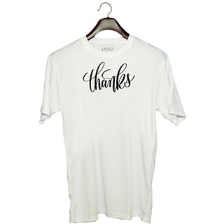                       UDNAG Unisex Round Neck Graphic 'Thanks' Polyester T-Shirt White                                              