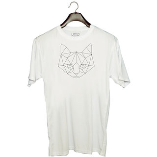                       UDNAG Unisex Round Neck Graphic 'Geometry | Cat Geometry' Polyester T-Shirt White                                              