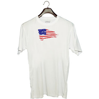                       UDNAG Unisex Round Neck Graphic 'Flag | American Flag illustration' Polyester T-Shirt White                                              