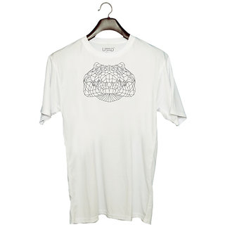                      UDNAG Unisex Round Neck Graphic 'Geometry | Crocodile Head Geometry' Polyester T-Shirt White                                              