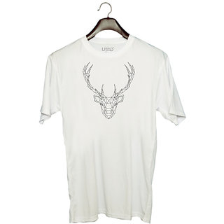                       UDNAG Unisex Round Neck Graphic 'Geometry | Deer Head Geometry' Polyester T-Shirt White                                              
