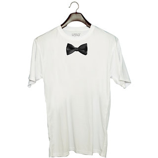                       UDNAG Unisex Round Neck Graphic 'Bow Tie | Black bow tie' Polyester T-Shirt White                                              