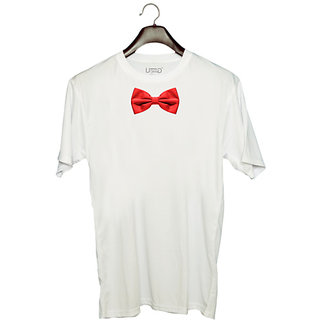                       UDNAG Unisex Round Neck Graphic 'Bow tie | Red bow tie' Polyester T-Shirt White                                              