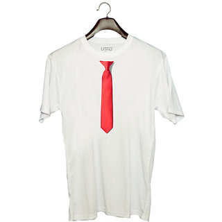                       UDNAG Unisex Round Neck Graphic 'Tie | Red neck tie' Polyester T-Shirt White                                              