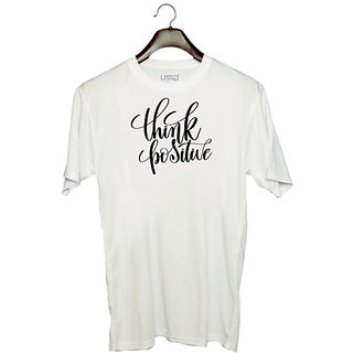                       UDNAG Unisex Round Neck Graphic 'Think Positive' Polyester T-Shirt White                                              