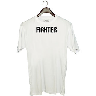                       UDNAG Unisex Round Neck Graphic 'Fighter' Polyester T-Shirt White                                              
