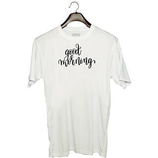                       UDNAG Unisex Round Neck Graphic 'Good Morning' Polyester T-Shirt White                                              