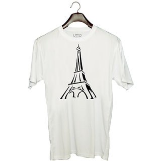                       UDNAG Unisex Round Neck Graphic 'Tower | Eiffel Tower' Polyester T-Shirt White                                              