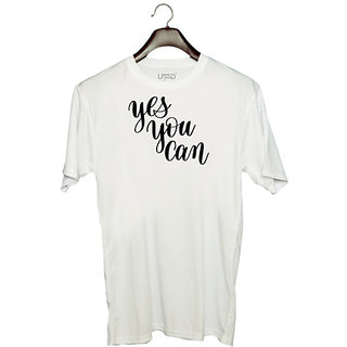                       UDNAG Unisex Round Neck Graphic 'Yes you can' Polyester T-Shirt White                                              