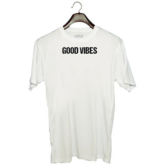                       UDNAG Unisex Round Neck Graphic 'Vibes | Good Vibes' Polyester T-Shirt White                                              