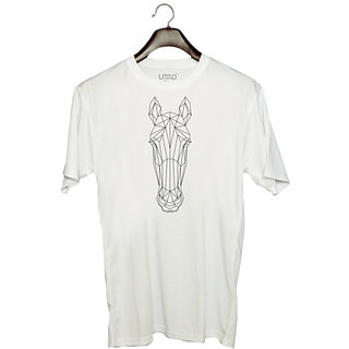                       UDNAG Unisex Round Neck Graphic 'Geometry | Horse head geometry' Polyester T-Shirt White                                              