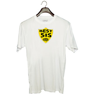                       UDNAG Unisex Round Neck Graphic 'Rakshabandhan | Best Sis Ever' Polyester T-Shirt White                                              
