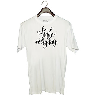                       UDNAG Unisex Round Neck Graphic 'Smile everyday' Polyester T-Shirt White                                              