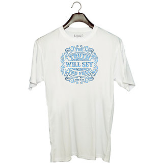                       UDNAG Unisex Round Neck Graphic 'The Truth | The Truth Will Set You Free' Polyester T-Shirt White                                              