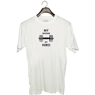                       UDNAG Unisex Round Neck Graphic 'Rakshabandhan | My Brother My Hero' Polyester T-Shirt White                                              