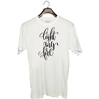                       UDNAG Unisex Round Neck Graphic 'Light my fire' Polyester T-Shirt White                                              