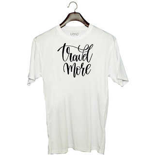                       UDNAG Unisex Round Neck Graphic 'Travel more' Polyester T-Shirt White                                              
