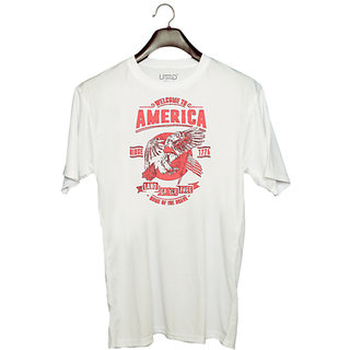                       UDNAG Unisex Round Neck Graphic 'USA | Welcome To America Land Of The Free home of the brave' Polyester T-Shirt White                                              