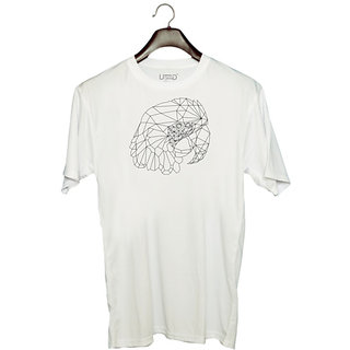                       UDNAG Unisex Round Neck Graphic 'Geometry | Parrot Head Geometry' Polyester T-Shirt White                                              