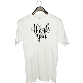                       UDNAG Unisex Round Neck Graphic 'Thank you' Polyester T-Shirt White                                              