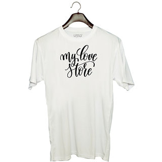                       UDNAG Unisex Round Neck Graphic 'My love store' Polyester T-Shirt White                                              