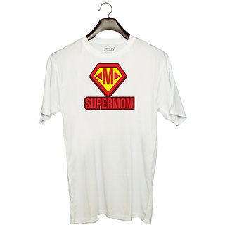                       UDNAG Unisex Round Neck Graphic 'Mom | Supermom' Polyester T-Shirt White                                              