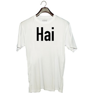                       UDNAG Unisex Round Neck Graphic 'Hai' Polyester T-Shirt White                                              