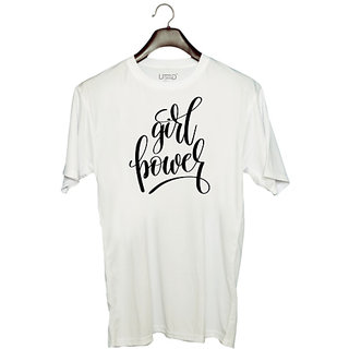                       UDNAG Unisex Round Neck Graphic 'Girl power' Polyester T-Shirt White                                              