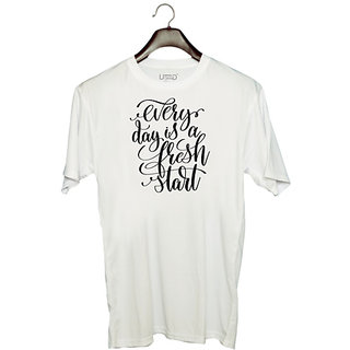                       UDNAG Unisex Round Neck Graphic 'Every Day is fresh start' Polyester T-Shirt White                                              