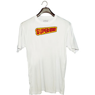                       UDNAG Unisex Round Neck Graphic 'Mom,Red yellow | Super Mom' Polyester T-Shirt White                                              