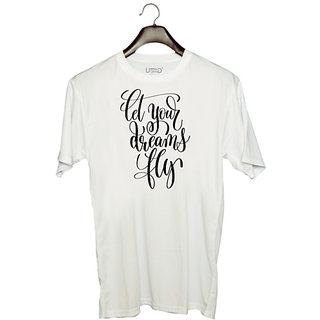                       UDNAG Unisex Round Neck Graphic 'Let your dreams fly' Polyester T-Shirt White                                              