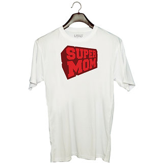                       UDNAG Unisex Round Neck Graphic 'Mother, red | Super Mom' Polyester T-Shirt White                                              