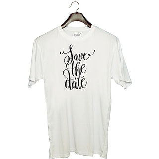                       UDNAG Unisex Round Neck Graphic 'Save the date' Polyester T-Shirt White                                              