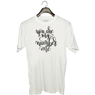                       UDNAG Unisex Round Neck Graphic 'You are my number one' Polyester T-Shirt White                                              