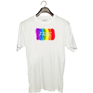                       UDNAG Unisex Round Neck Graphic 'Free | LGBTQ illustration' Polyester T-Shirt White                                              