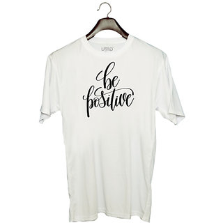                       UDNAG Unisex Round Neck Graphic 'Be positive' Polyester T-Shirt White                                              