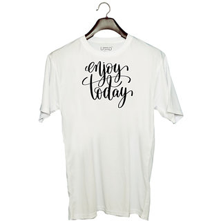                       UDNAG Unisex Round Neck Graphic 'Enjoy today' Polyester T-Shirt White                                              
