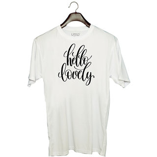                       UDNAG Unisex Round Neck Graphic 'Hello lovely' Polyester T-Shirt White                                              