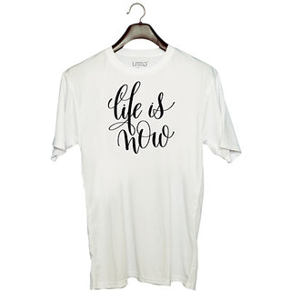                       UDNAG Unisex Round Neck Graphic 'Life is now' Polyester T-Shirt White                                              