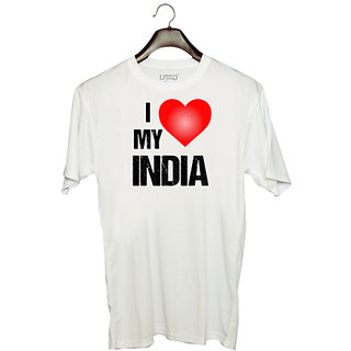                       UDNAG Unisex Round Neck Graphic 'INDIA I love My INDIA' Polyester T-Shirt White                                              