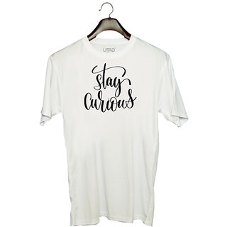                       UDNAG Unisex Round Neck Graphic 'Stay Curious' Polyester T-Shirt White                                              
